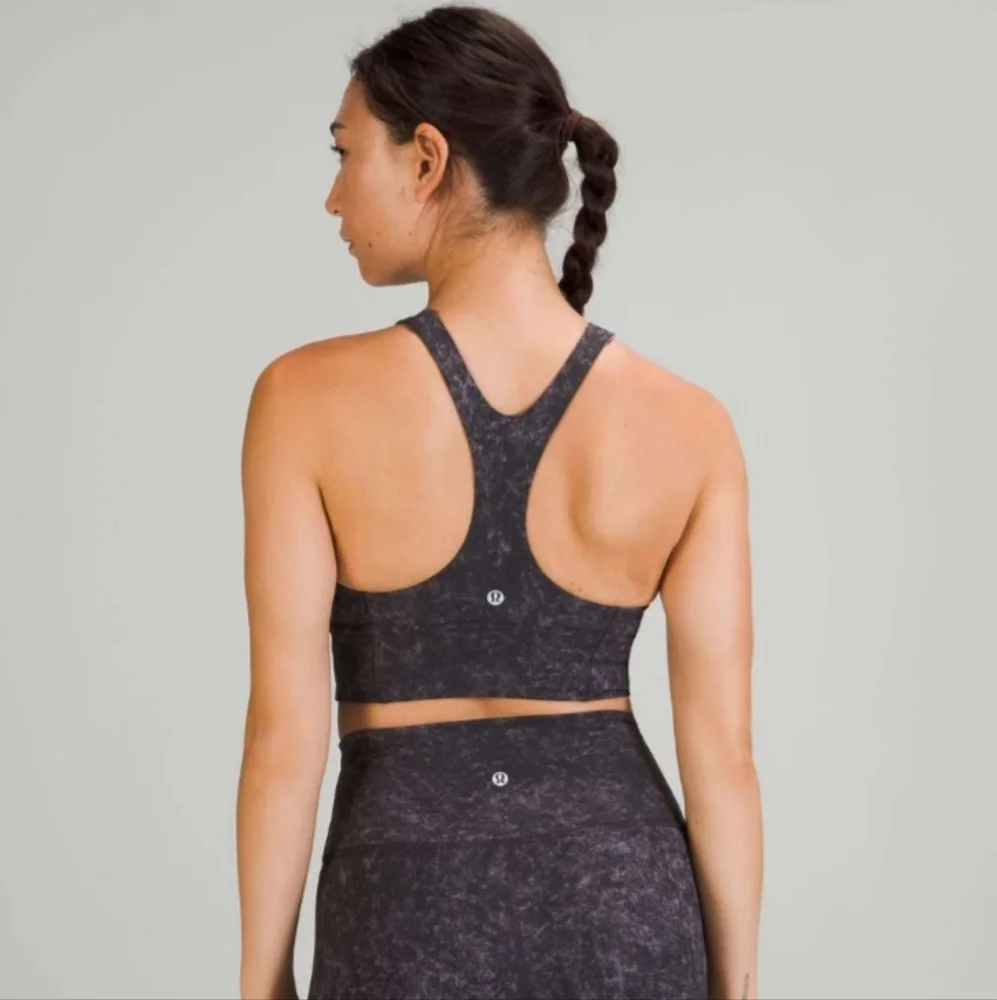 Lululemon Wunder Train Longline Bra Denim Wash Print Dusky Lavender Black Size 6 - Picture 2 of 7